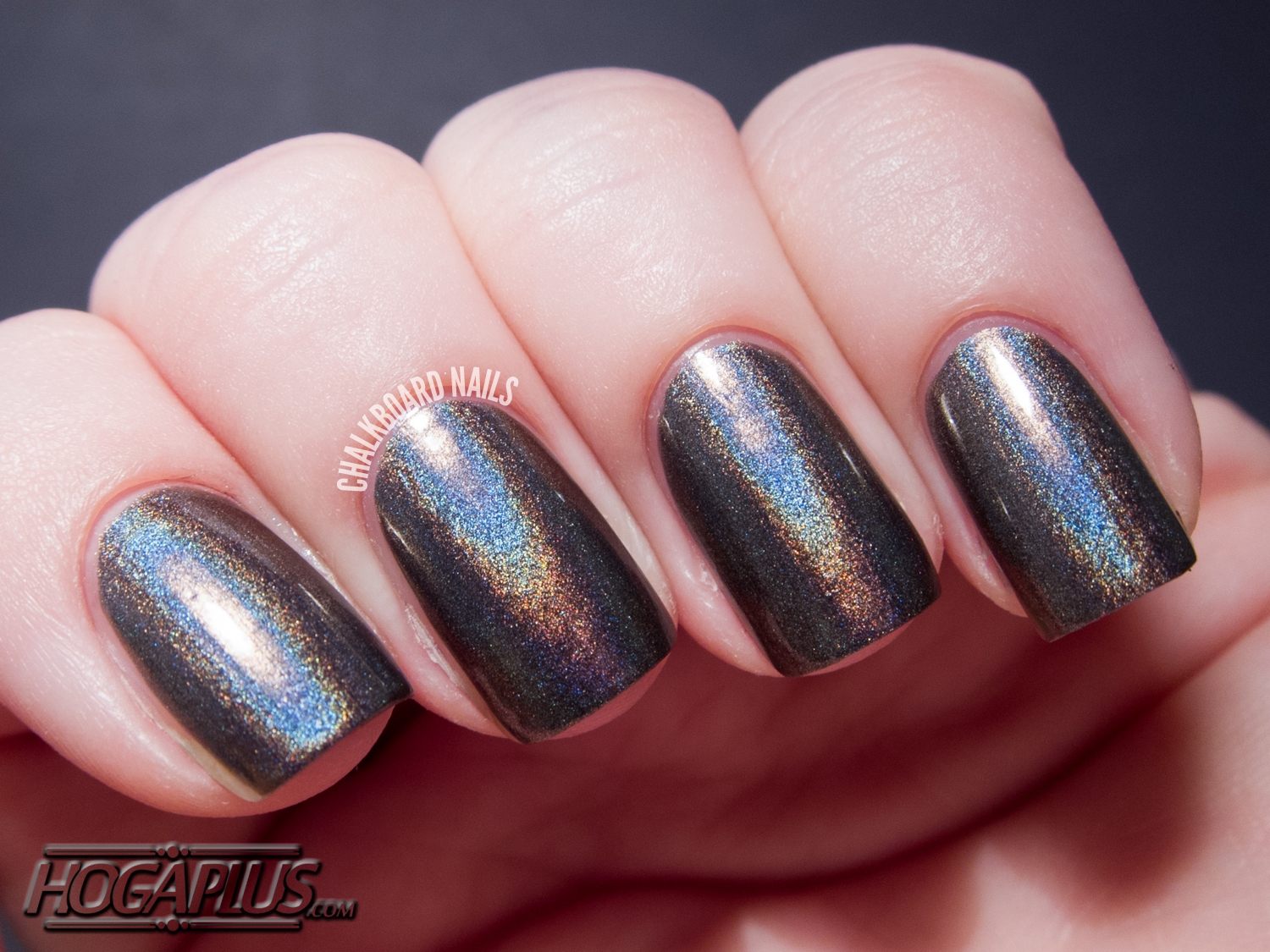 Metallic graphite grey nail design