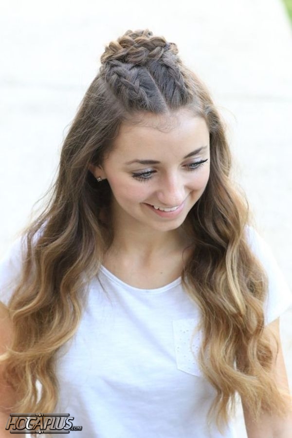 Top Braided with loose waves Hairstyle For School Girls