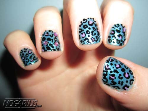 Leopard blue Nail Art