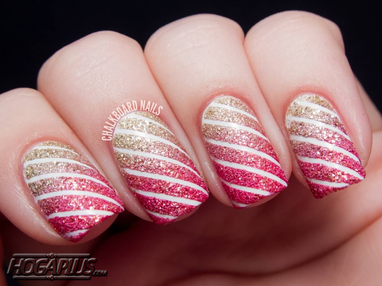 Pink with golden glitter Nail Art Design