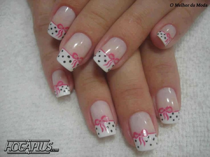 White bow French Nail Art Design