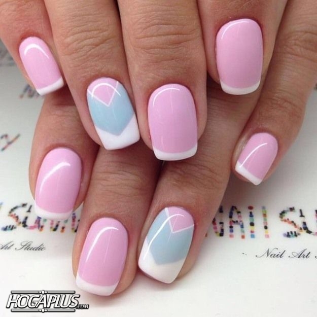 Pastel pink with white rounded Nail Art Design