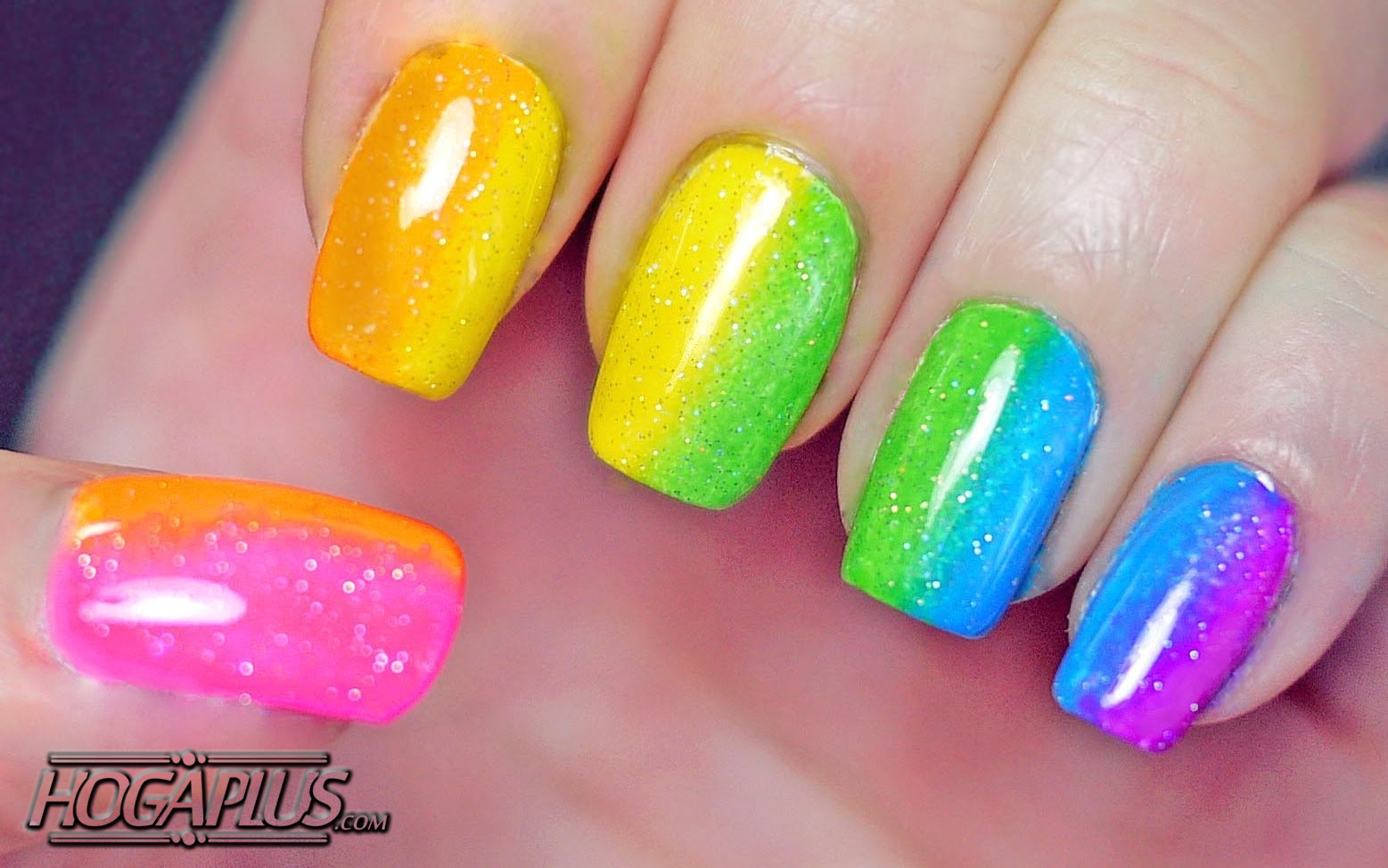 Neon rainbow Nail Art Design